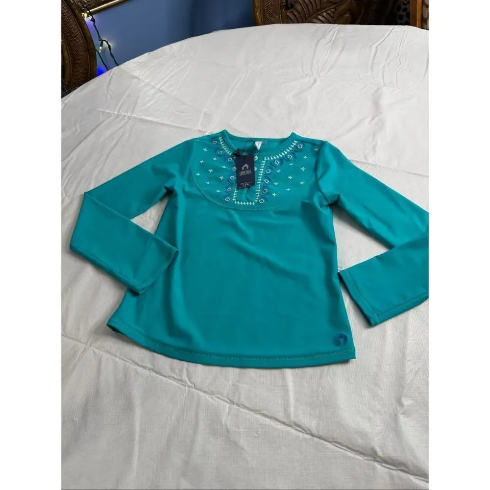 NWT Cabana Life Girls Aqua Blue UPF Rash Guard Top Size 10 New